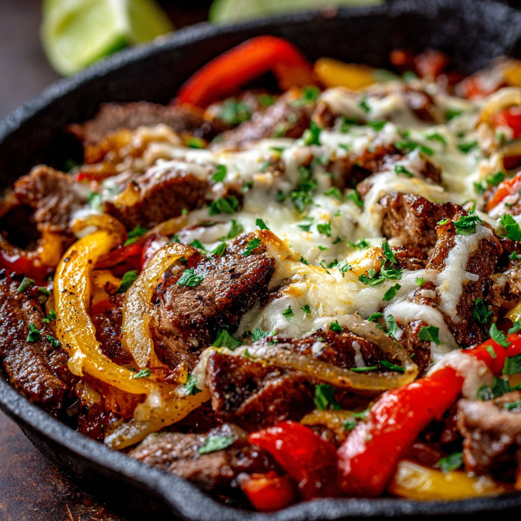 Queso Steak Fajita Skillet Dinner