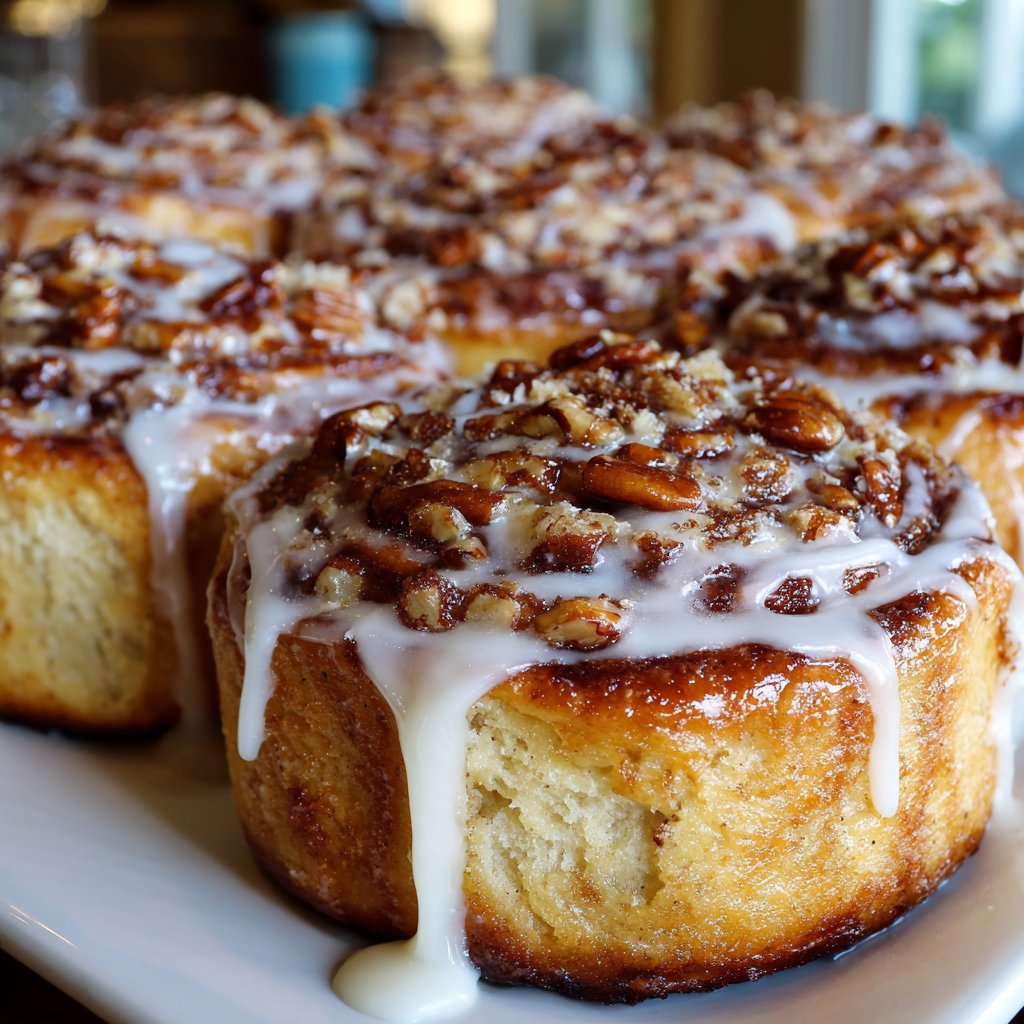 Sticky Cinnamon Buns with Cream Glaze