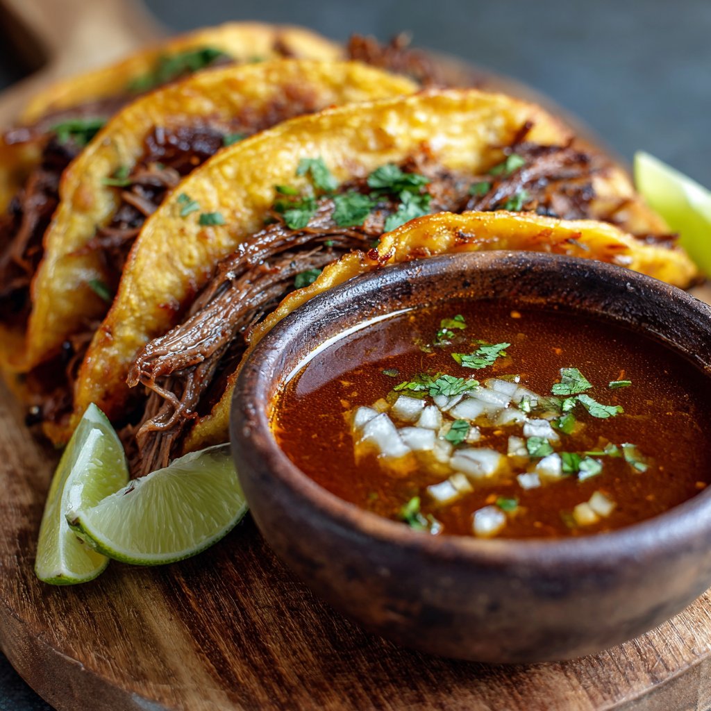Birria Tacos with Consommé Dip