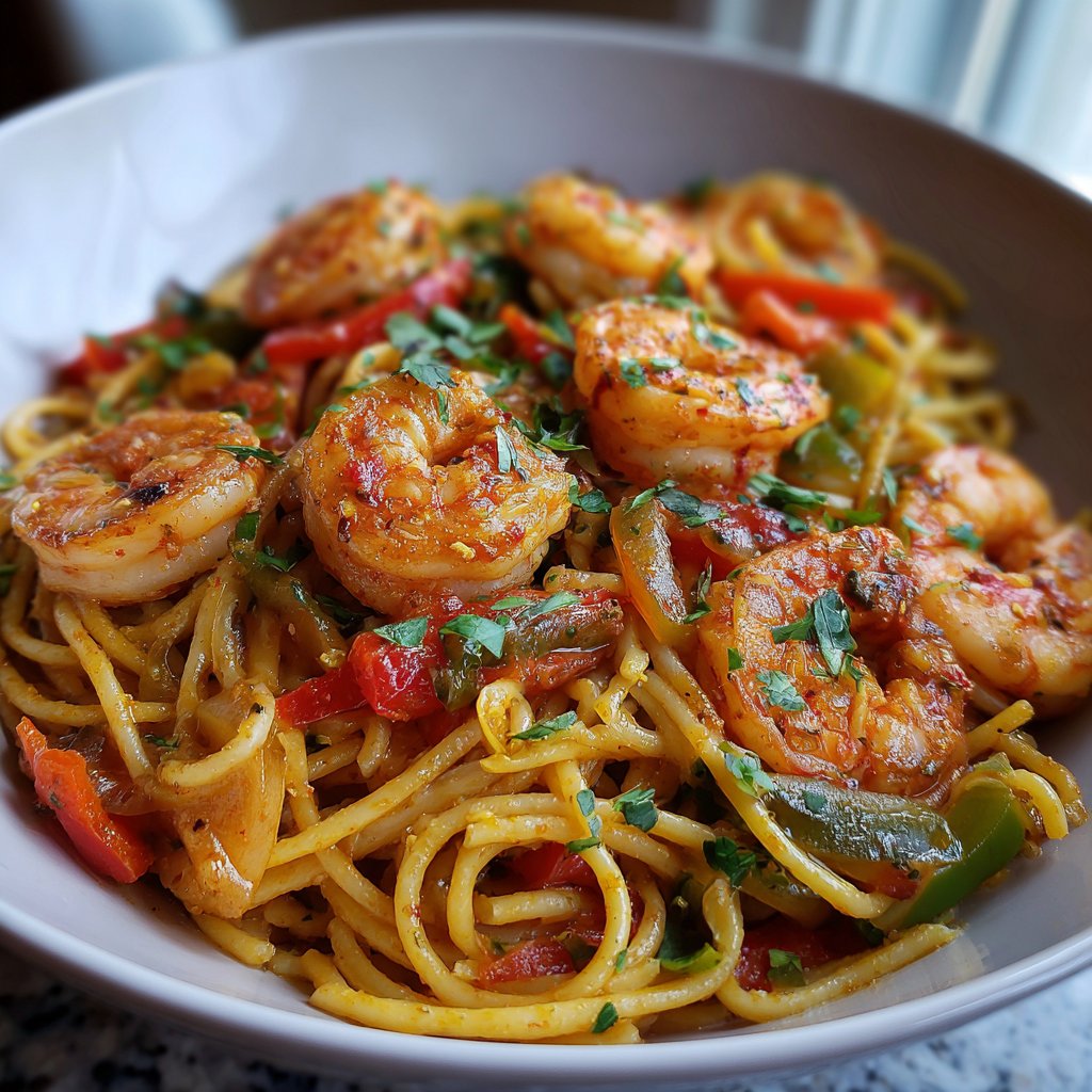Jamaican Pasta with Spicy Shrimp Jamaican Pasta with Spicy Shrimp