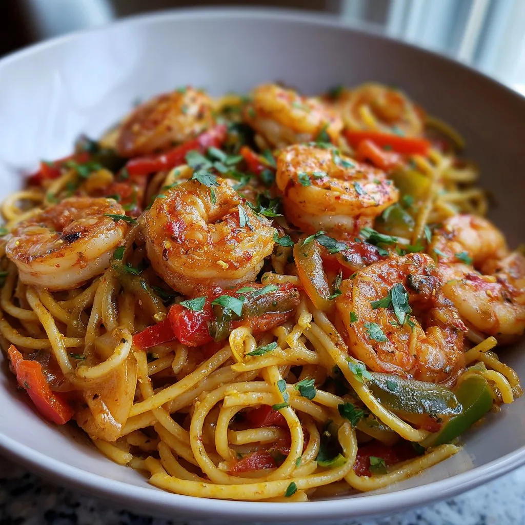 Jamaican Pasta with Spicy Shrimp