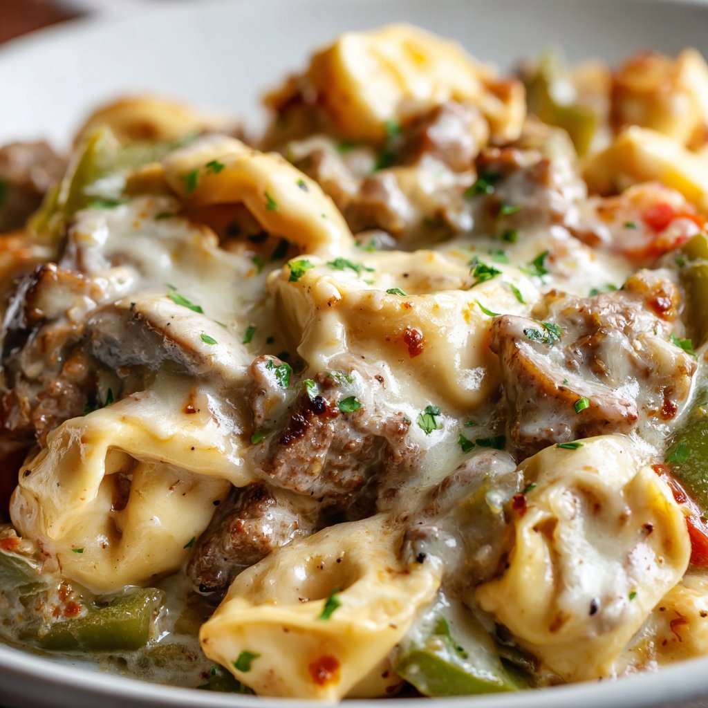 Crock Pot Cheesesteak Tortellini