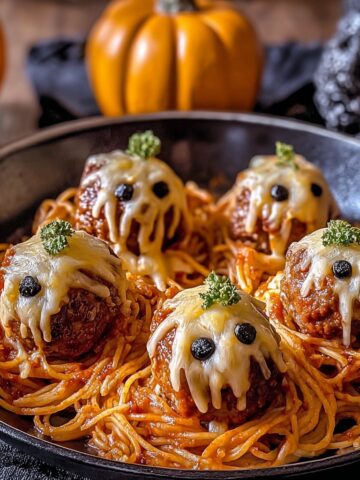 Spooky Halloween Spaghetti and Cheese Stuffed Meatballs