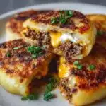 stuffed potato pancakes with cheesy beef filling