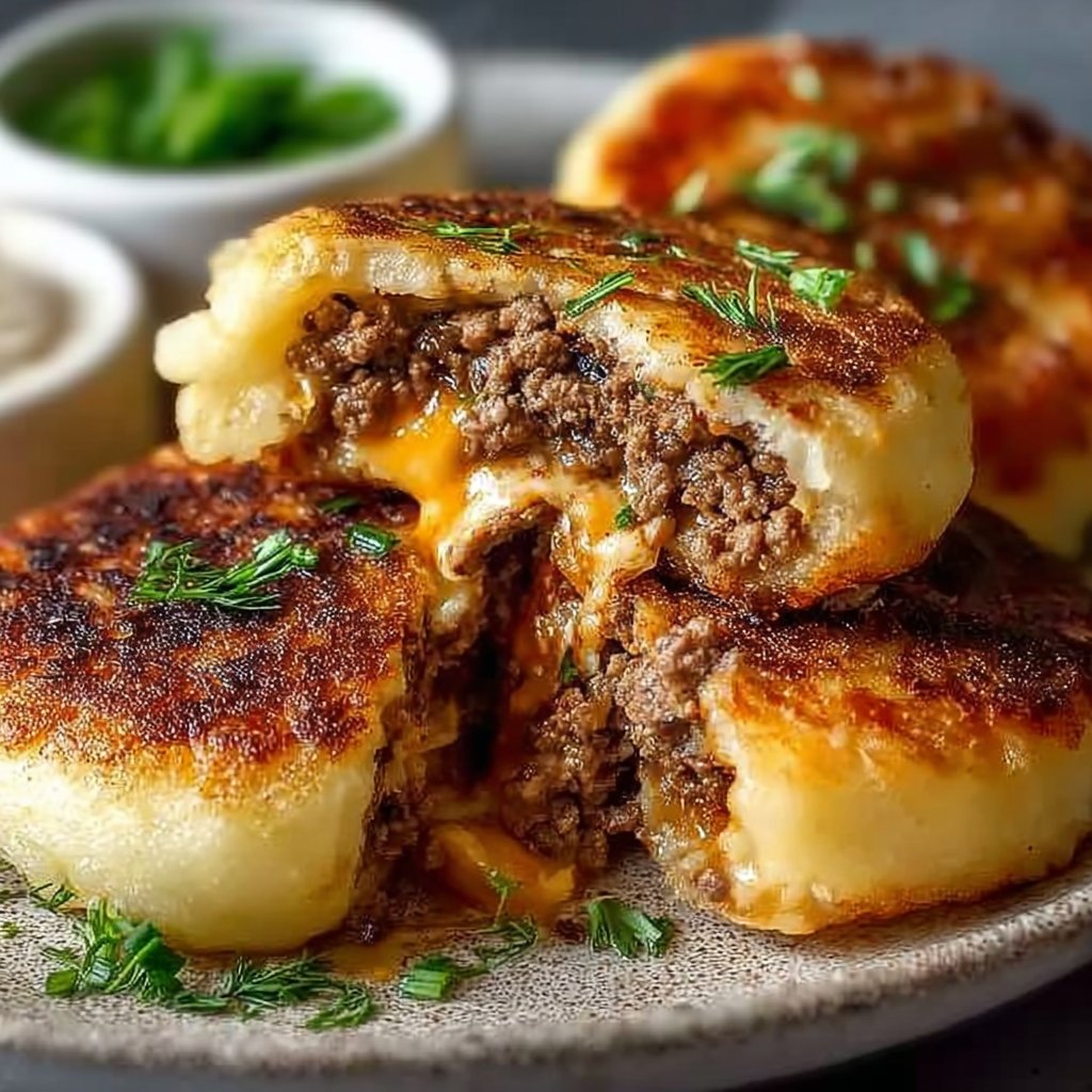 Stuffed Potato Pancakes with Cheesy Beef Filling