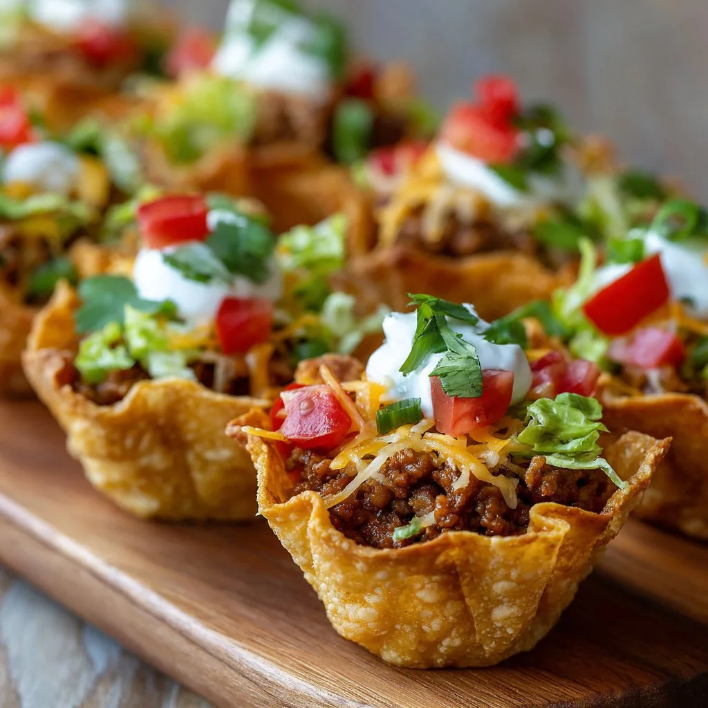 Wonton Taco Cups for Party Appetizers