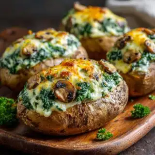 baked potatoes with spinach cheese%C%Aand%C%Amushrooms