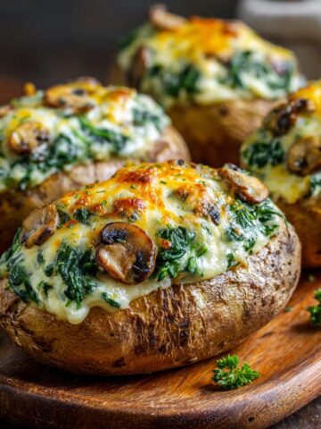 Baked Potatoes with Spinach Cheese and Mushrooms