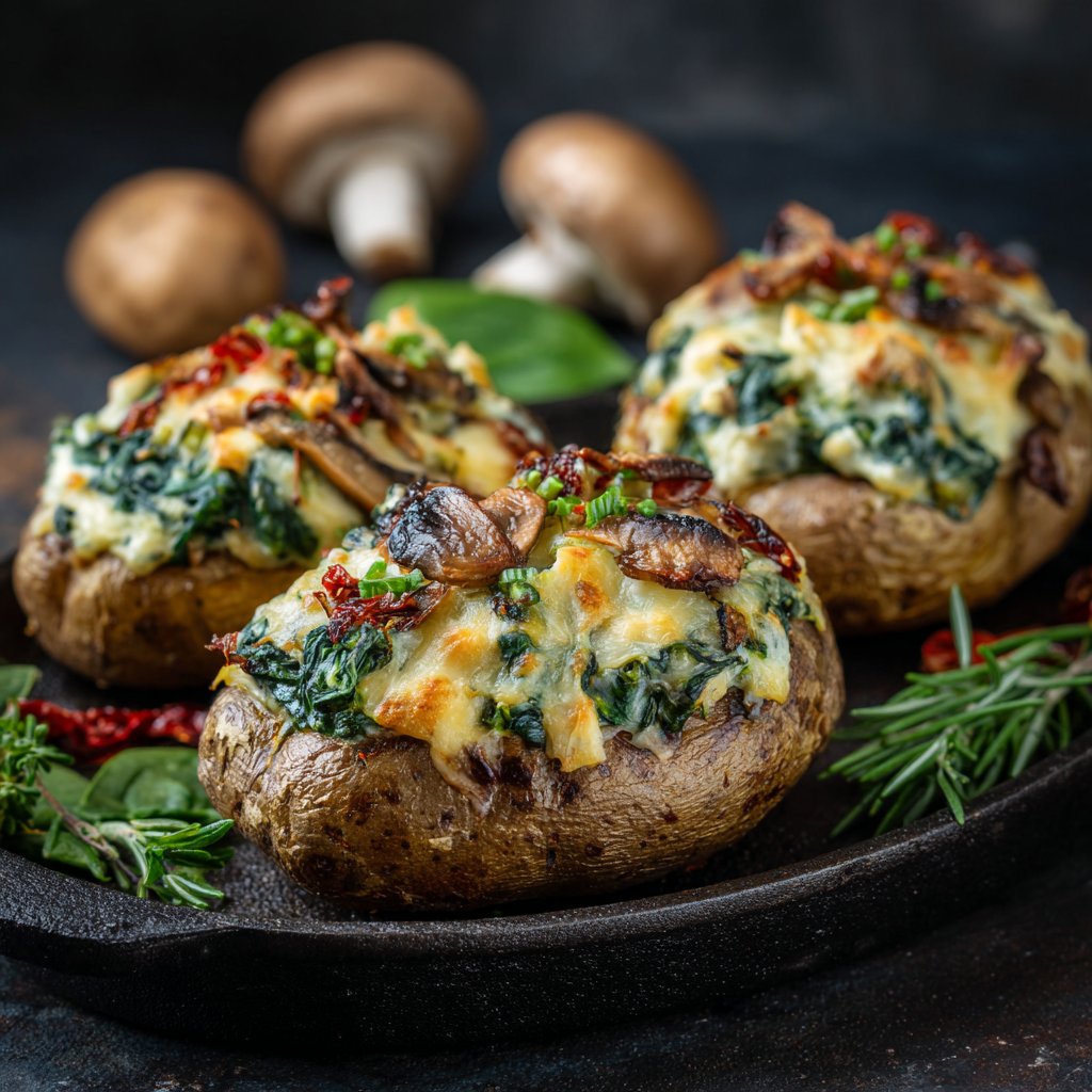 Baked Potatoes with Spinach Cheese and Mushrooms Baked Potatoes with Spinach Cheese and Mushrooms