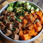 beef and sweet potato power bowl