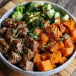 beef and sweet potato power bowl