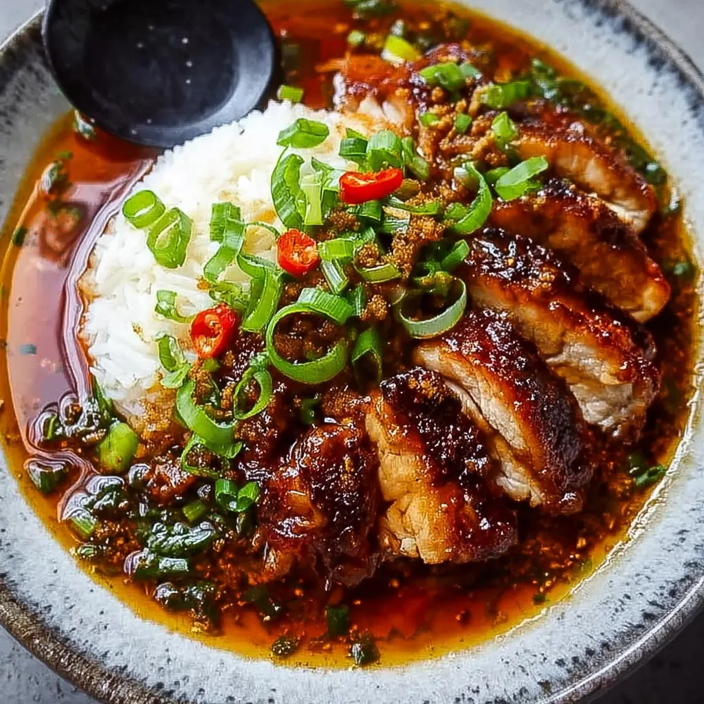 Caramelised Soy Chicken in Garlic Ginger Broth with Rice