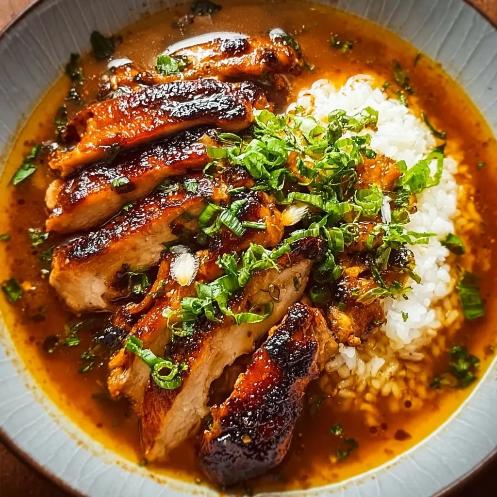 Caramelised Soy Chicken in Garlic Ginger Broth with Rice