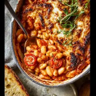 cheesy white bean tomato bake