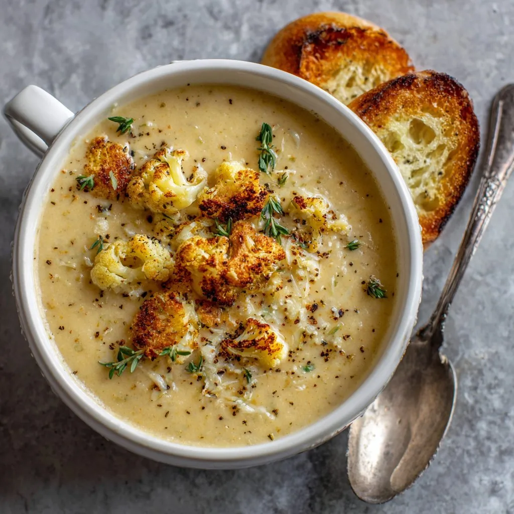 Creamy Cheddar Cauliflower & Roasted Garlic Soup Creamy Cheddar Cauliflower & Roasted Garlic Soup