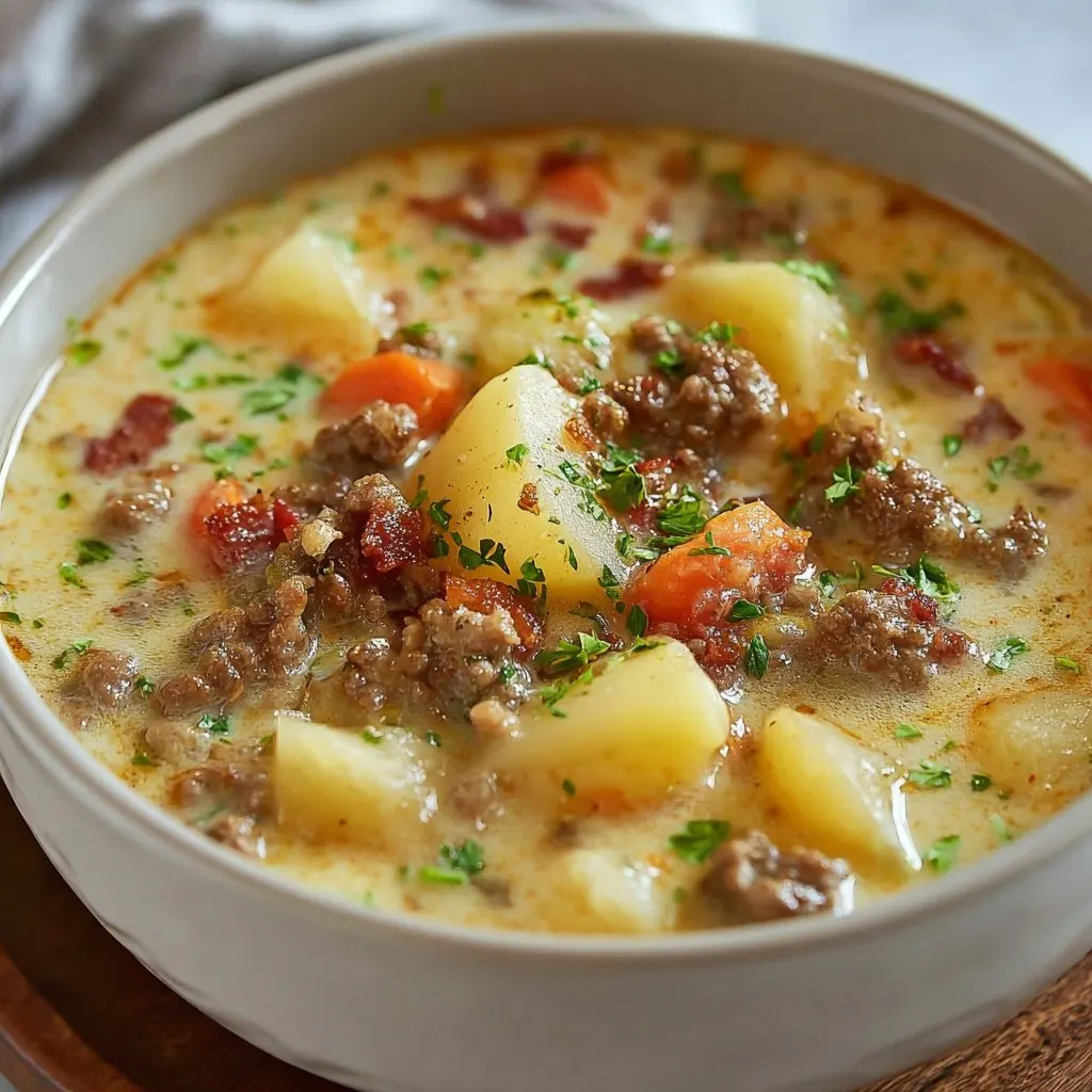Crockpot Creamy Potato & Hamburger Soup Recipe Crockpot Creamy Potato & Hamburger Soup Recipe