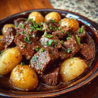 crockpot garlic butter beef tips and potatoes