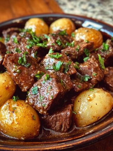 Crockpot Garlic Butter Beef Tips and Potatoes
