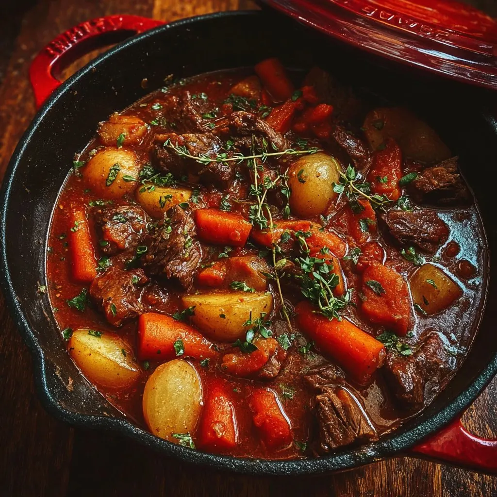 Dutch Oven Beef Stew with Tender Root Veggies Recipe