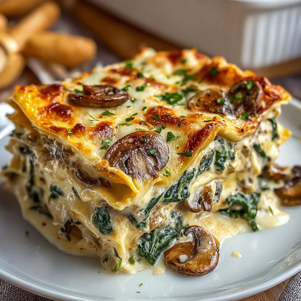 Easy Comfort Creamy Spinach Mushroom Lasagna