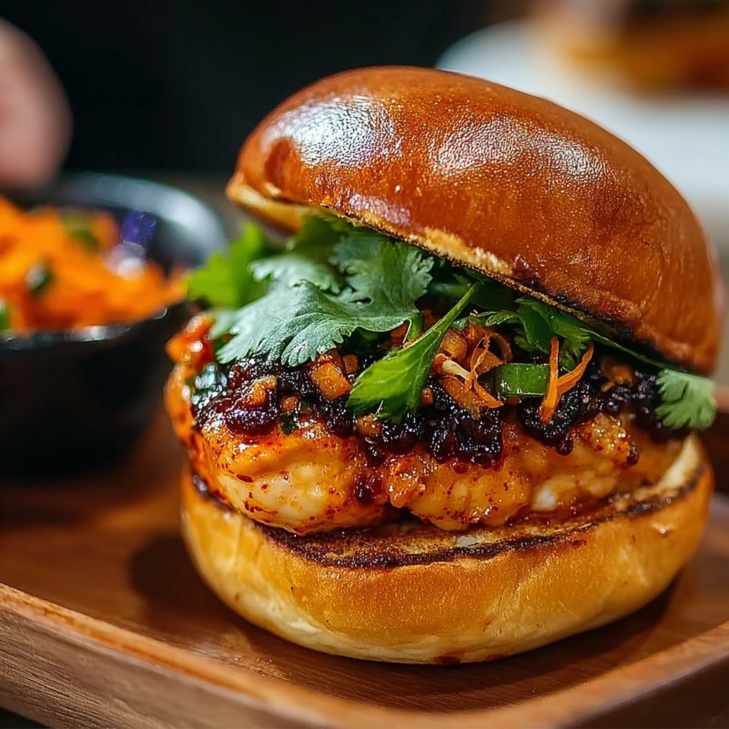 Gochujang Chicken Burgers with Kimchi Jam Gochujang Chicken Burgers with Kimchi Jam