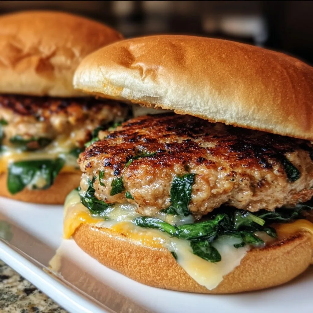 Homemade Cheddar Spinach Chicken Burgers