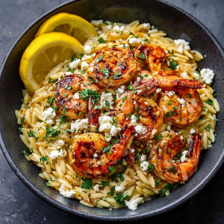 Lemon Feta Orzo Roasted Shrimp