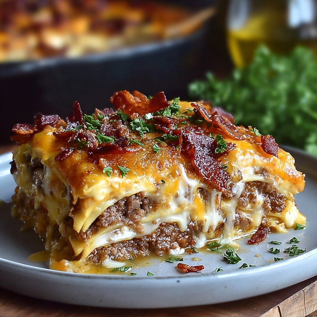 Parmesan Garlic Bacon Cheeseburger Lasagna Recipe