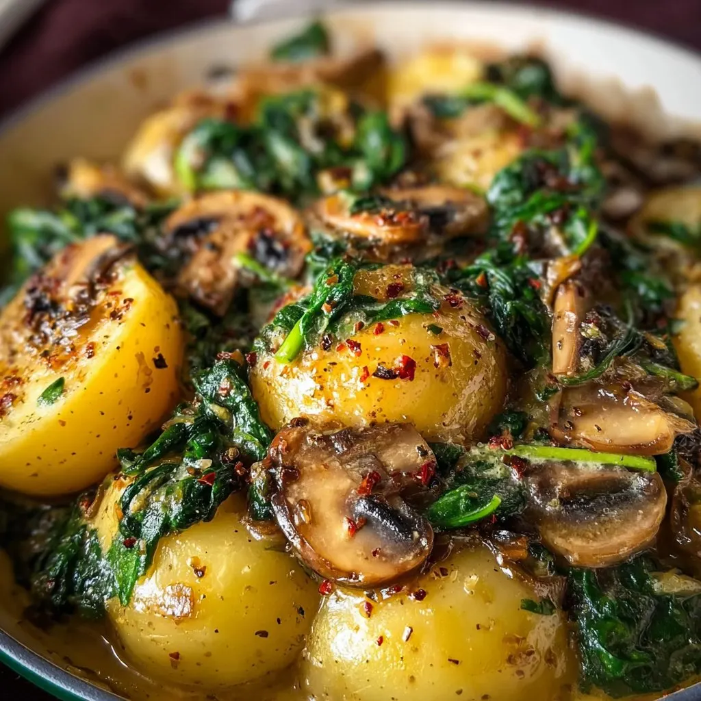 Potatoes with Mushroom Spinach