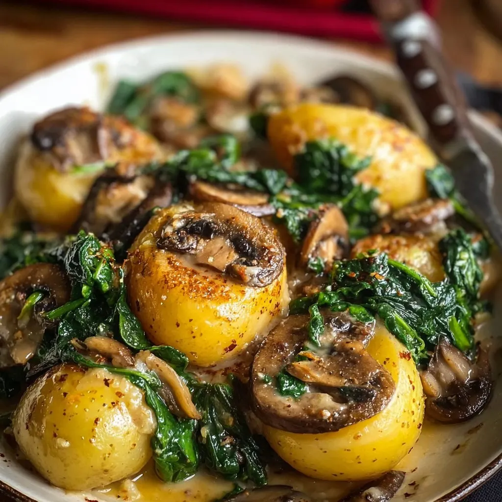 Potatoes with Mushroom Spinach