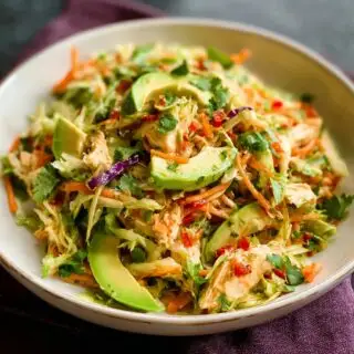 shredded thai salad with avocado
