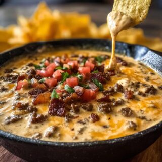 sizzling bacon cheeseburger queso dip