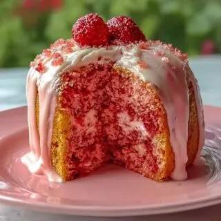 strawberry honeybun cake with creamy strawberry icing