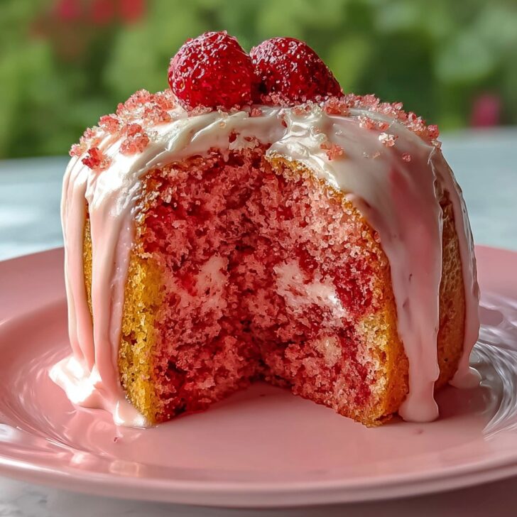 Strawberry Honeybun Cake with Creamy Strawberry Icing