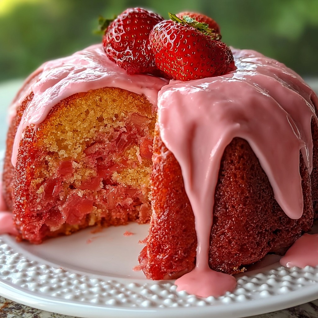 Strawberry Honeybun Cake with Creamy Strawberry Icing