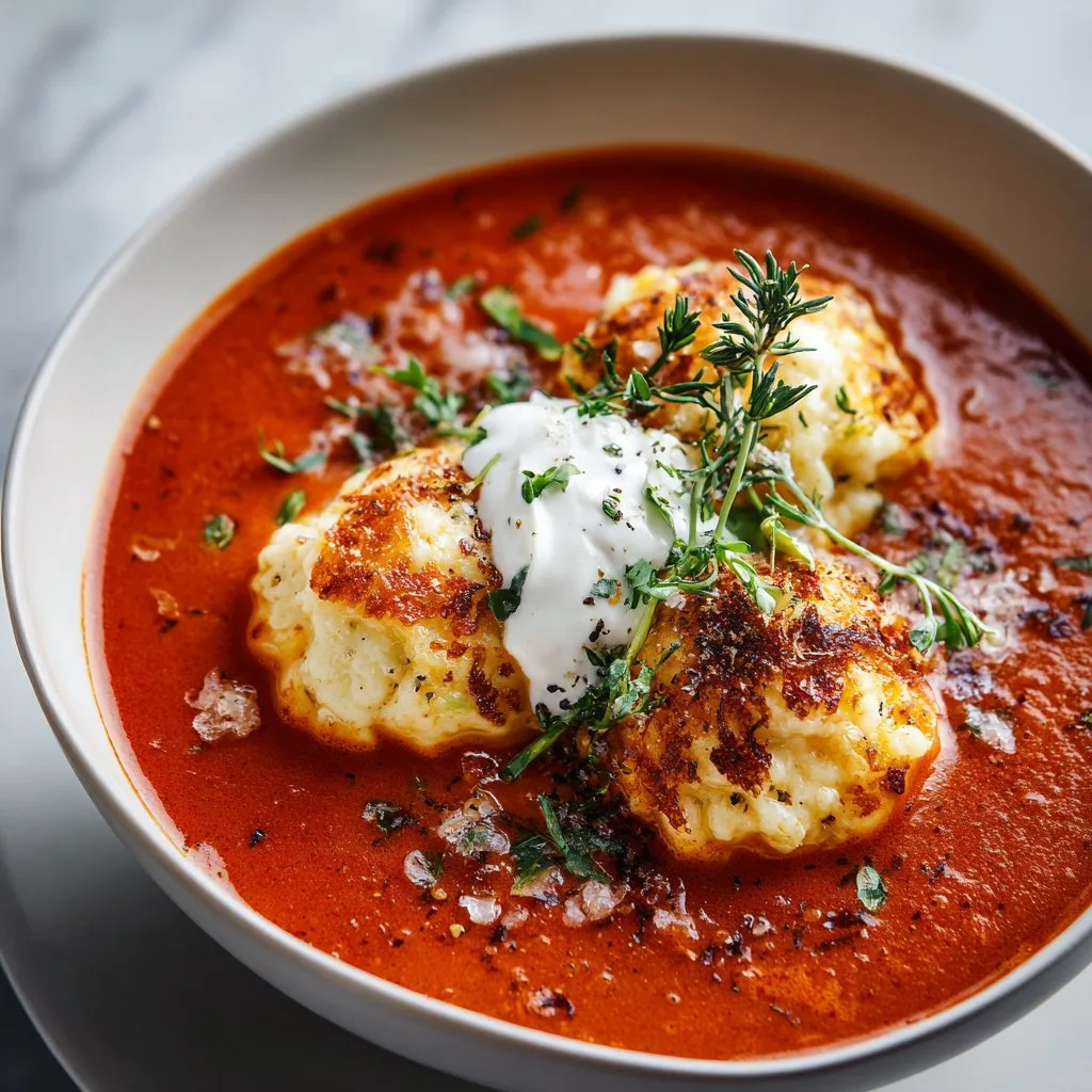 Tomato Soup with Cheese Dumplings Tomato Soup with Cheese Dumplings