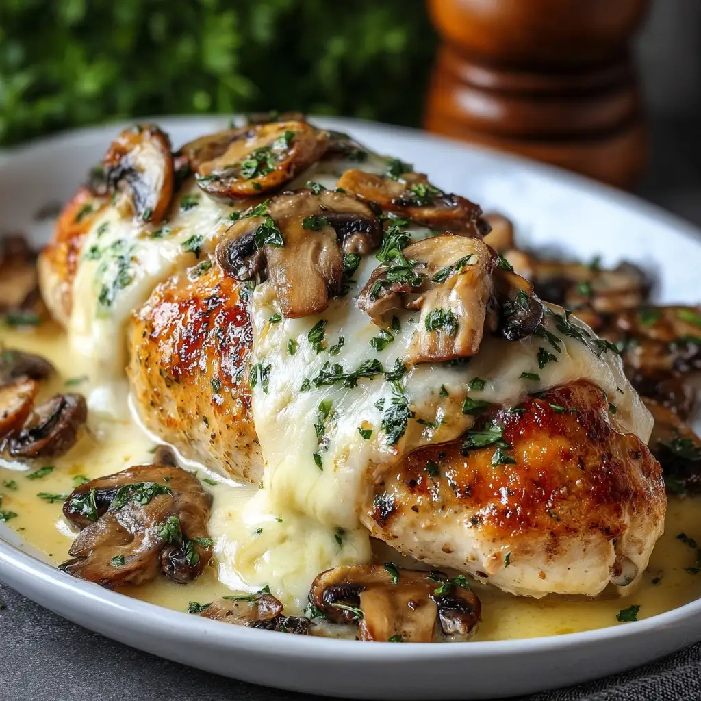 Cheesy Garlic Butter Mushroom Stuffed Chicken Recipe