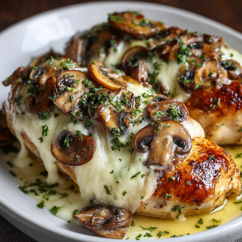 Cheesy Garlic Butter Mushroom Stuffed Chicken Recipe
