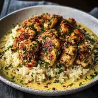 chicken scampi with creamy garlic parmesan rice