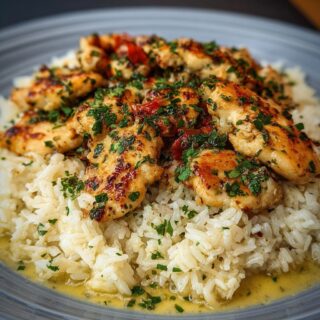 chicken scampi with garlic parmesan rice
