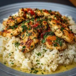 chicken scampi with garlic parmesan rice