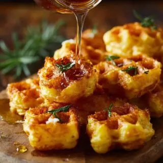 cornbread waffle bites with smoked gouda and honey