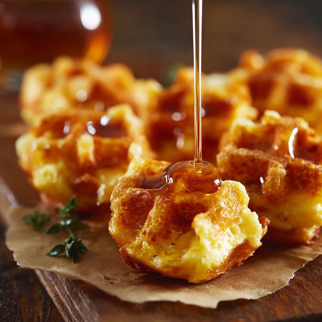 Cornbread Waffle Bites with Smoked Gouda and Honey
