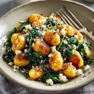 crispy gnocchi with spinach and feta
