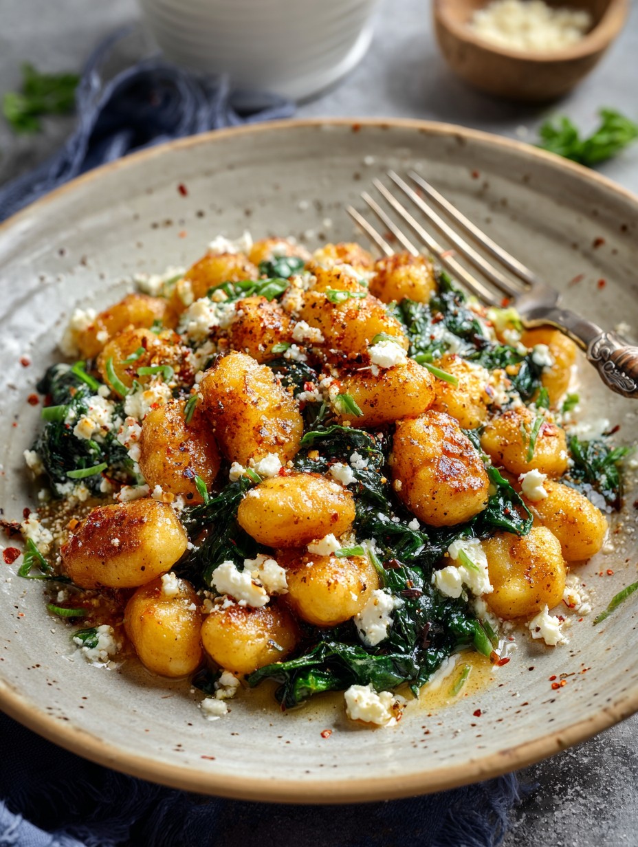 Crispy Gnocchi With Spinach And Feta