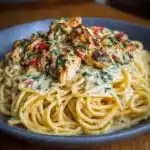 easy creamy cajun chicken spaghetti with garlic mozzarella sauce