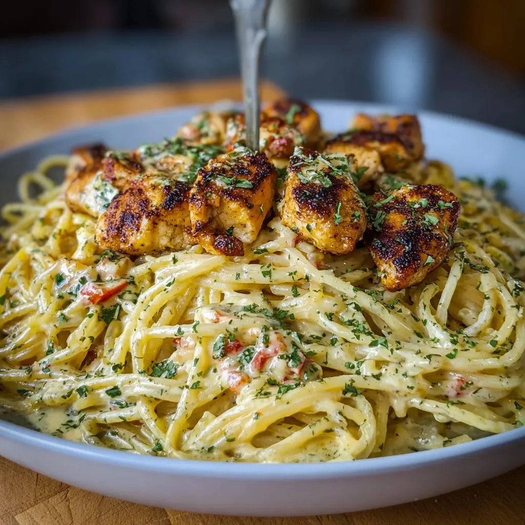 Easy Creamy Cajun Chicken Spaghetti with Garlic Mozzarella Sauce