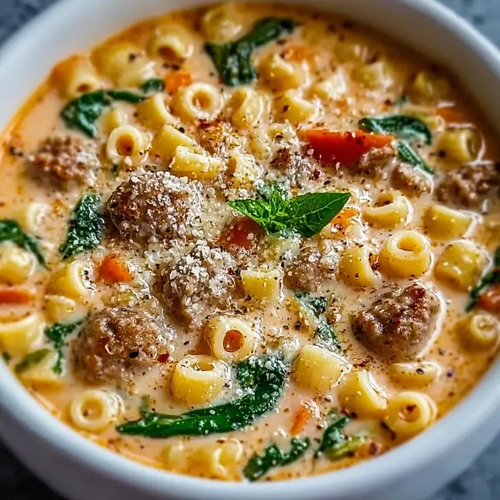 Easy Creamy Parmesan Italian Sausage Ditalini Soup