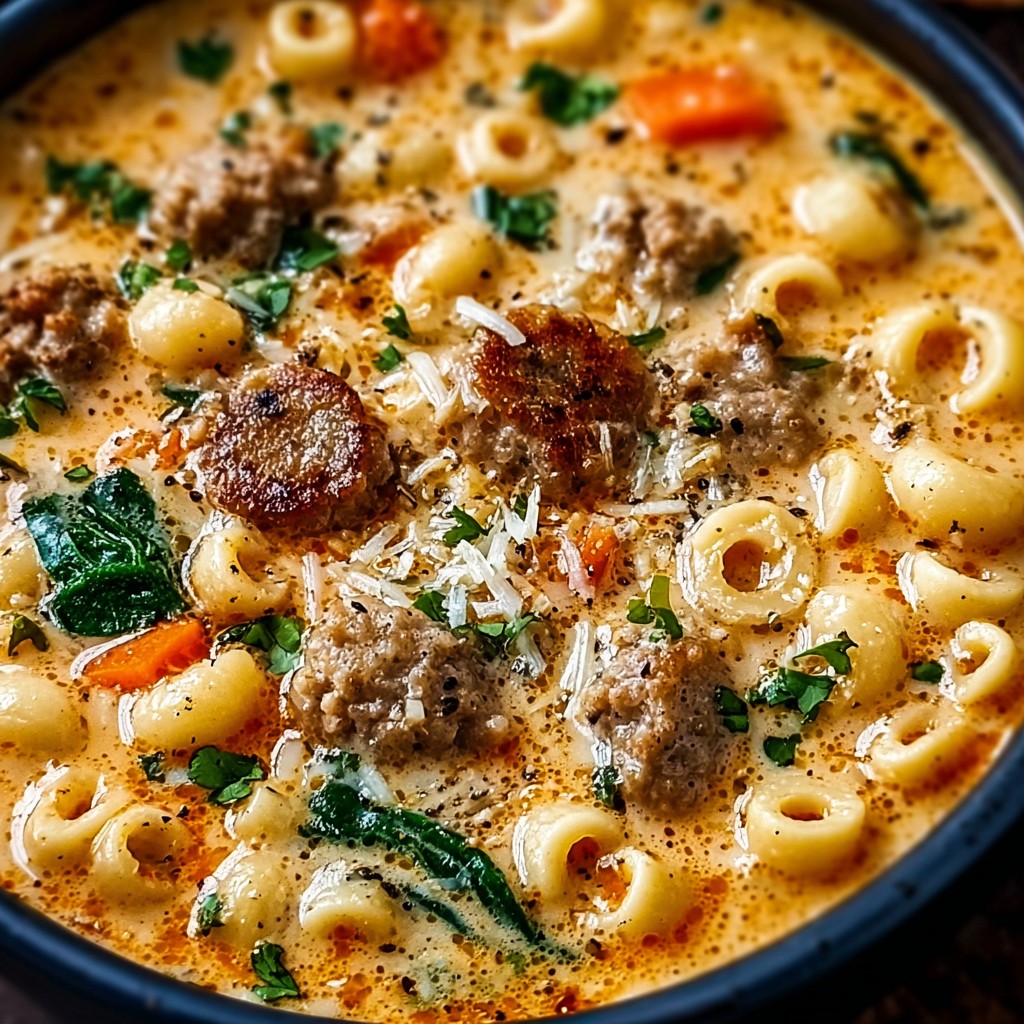Easy Creamy Parmesan Italian Sausage Ditalini Soup