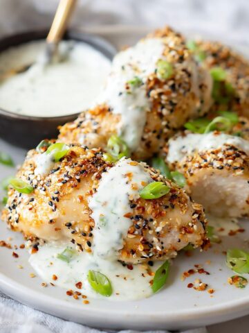 Everything Bagel Chicken with Scallion Cream Cheese Sauce